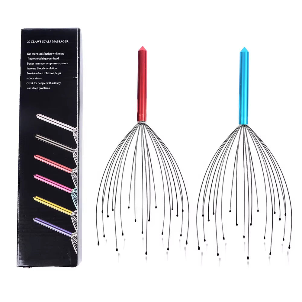 Color Box 20Claws Head Massager Octopus Relax Hair Scalp Head Scratcher Manual Massager Tool Metal Head Massager
